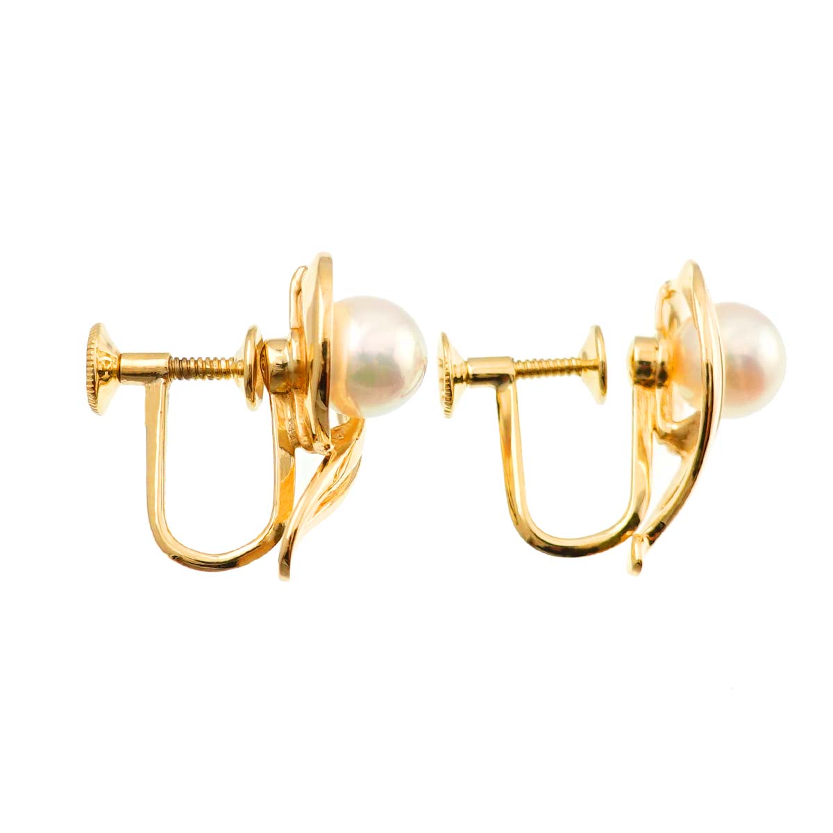 MIKIMOTO Akoya Pearl 6.7mm Earrings 14K Yellow Gold 585