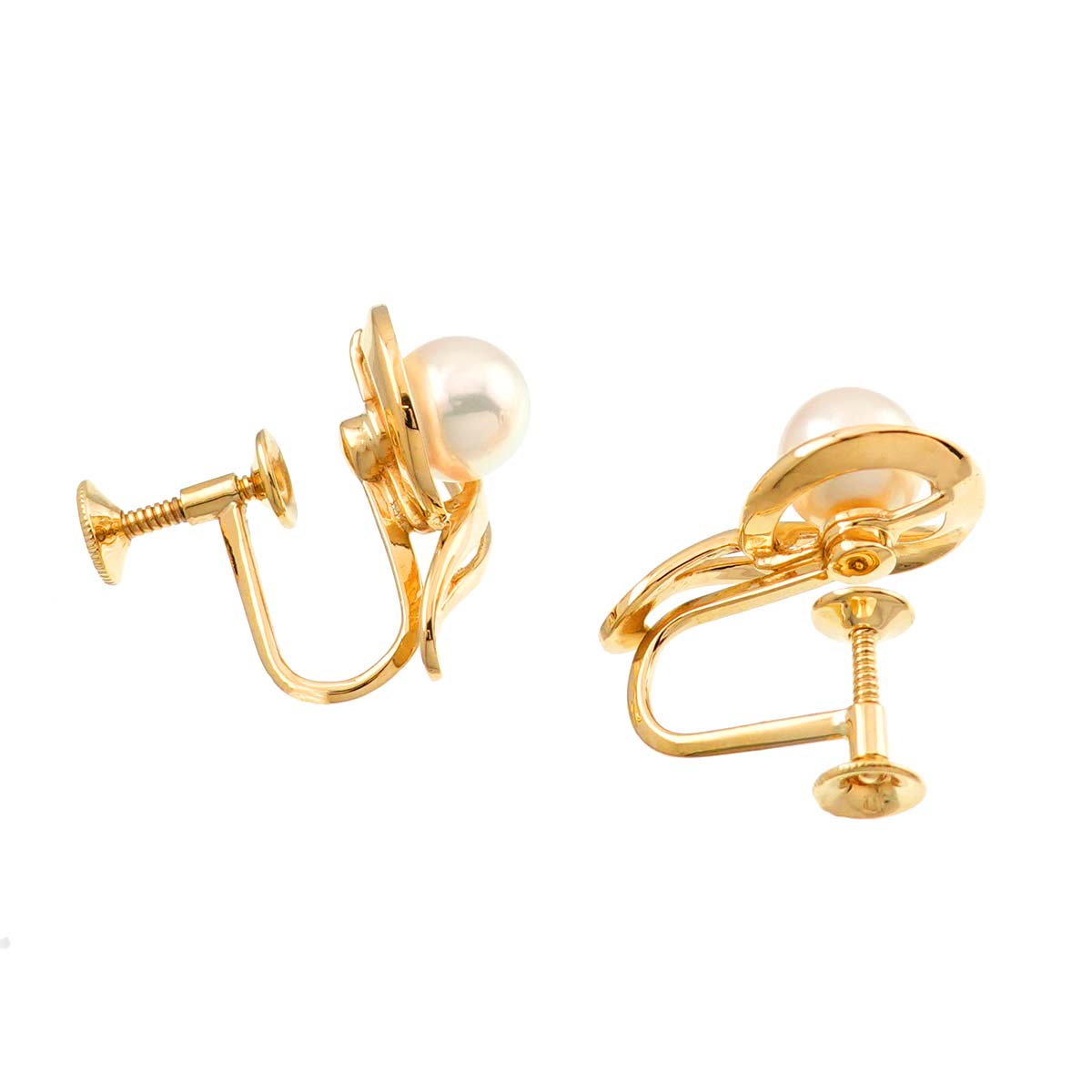 MIKIMOTO Akoya Pearl 6.7mm Earrings 14K Yellow Gold 585
