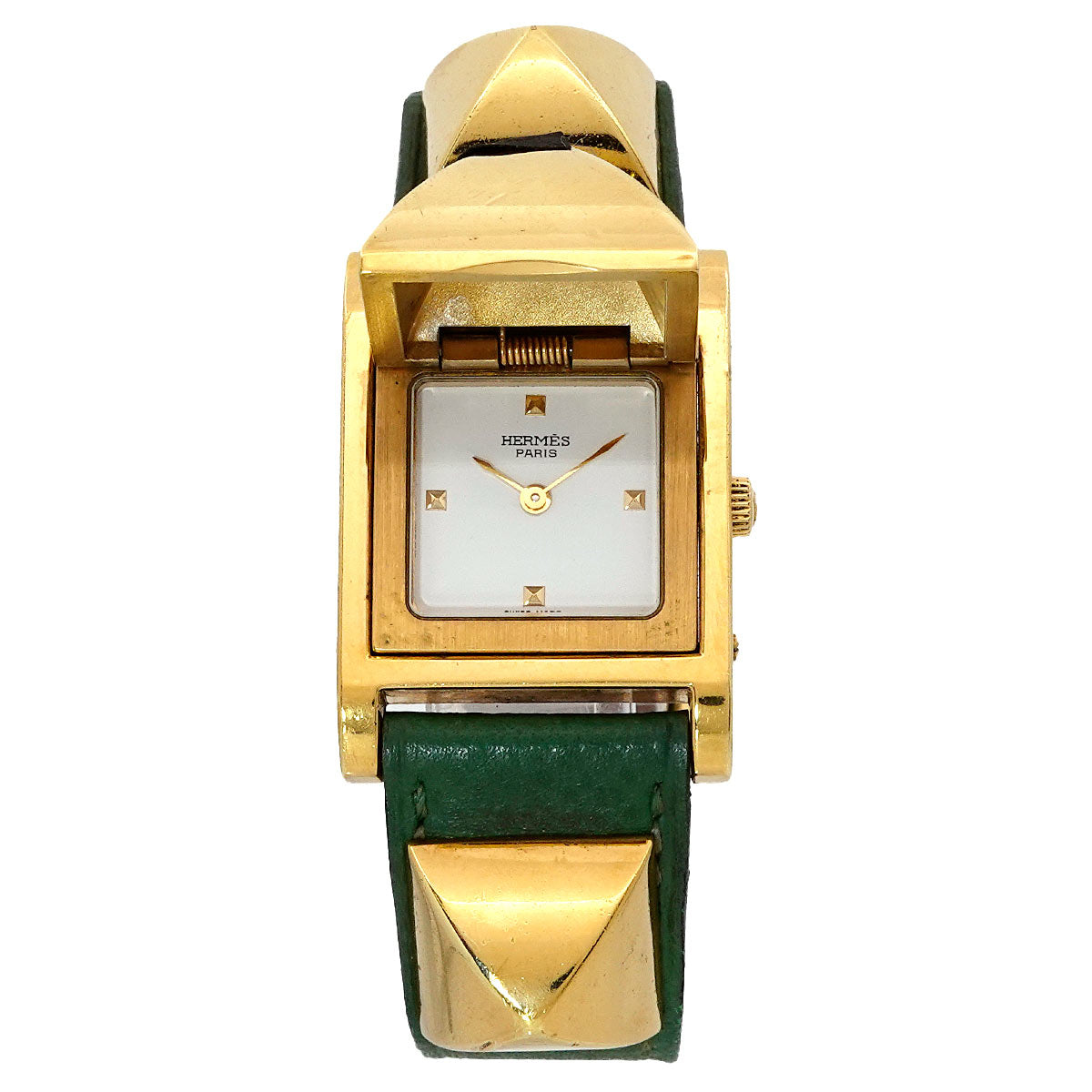 Medor Vintage pyramid Gold studs Quartz White Dial Ladies