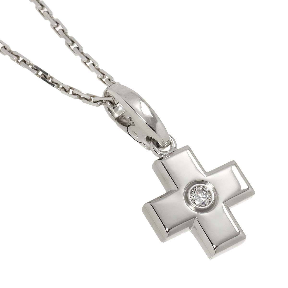 Diamond Cross Necklace 18K White Gold 750