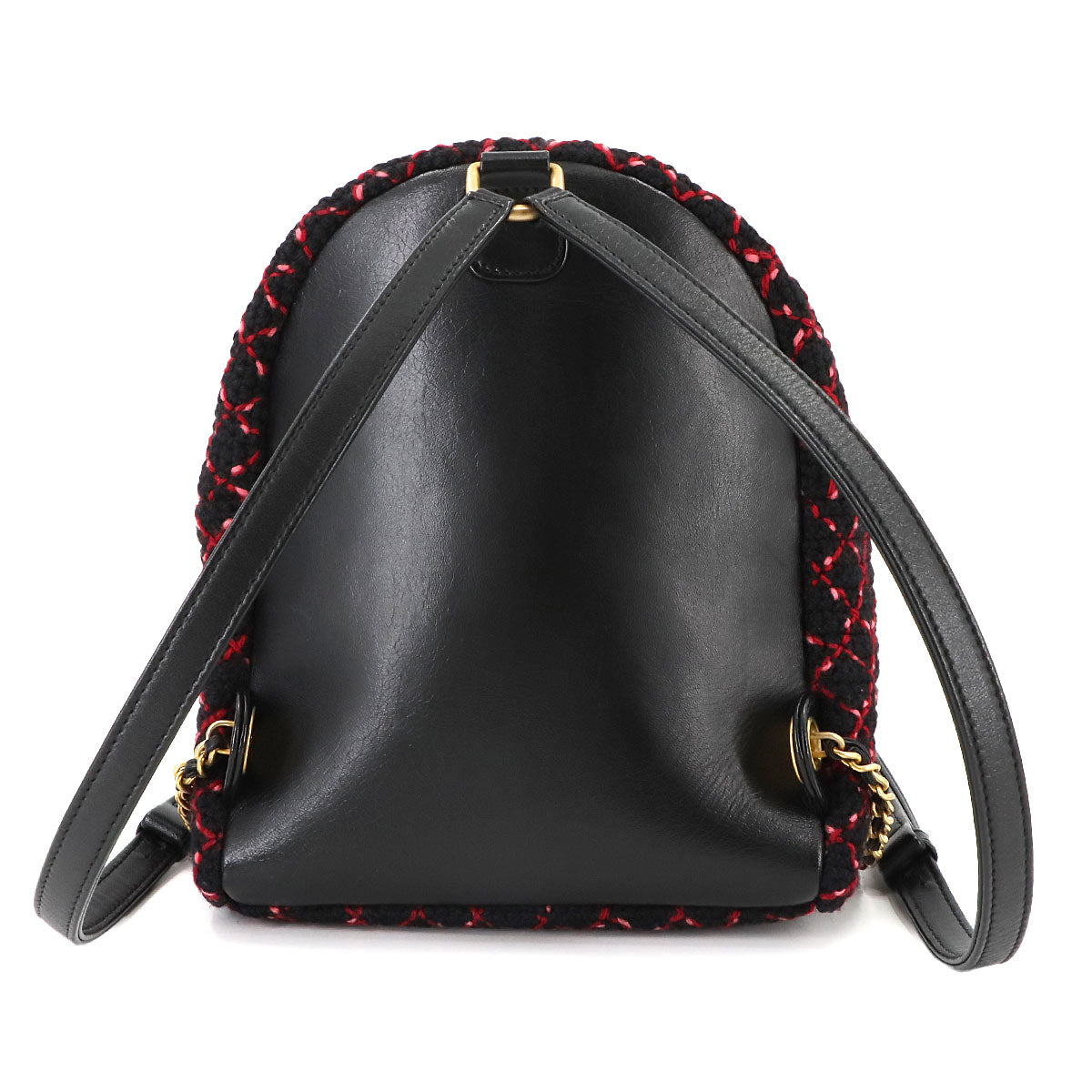 Back Pack Knit tweed Leather Black Red A91925 Coco Logos