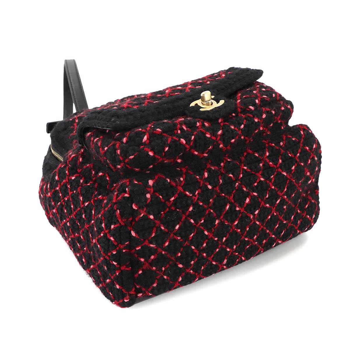 Back Pack Knit tweed Leather Black Red A91925 Coco Logos