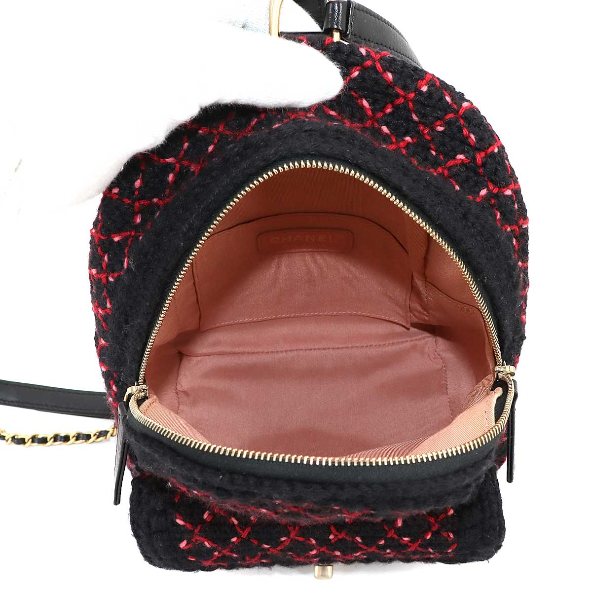 Back Pack Knit tweed Leather Black Red A91925 Coco Logos