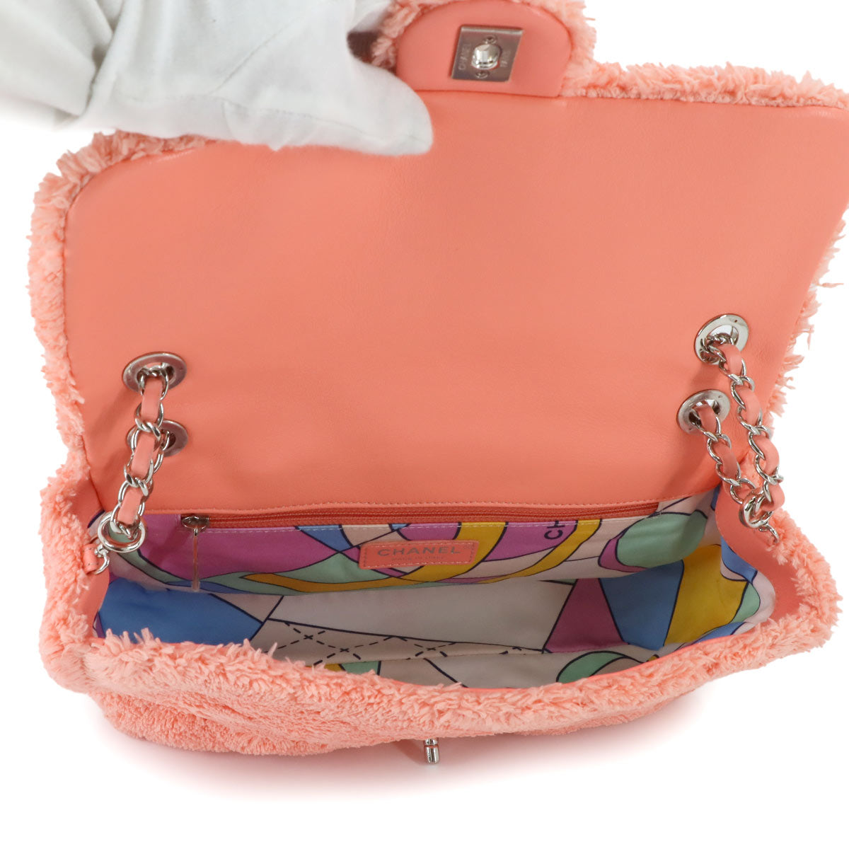 Matelasse Chain Shoulder Bag Mix Fiber Leather Pink AS0603