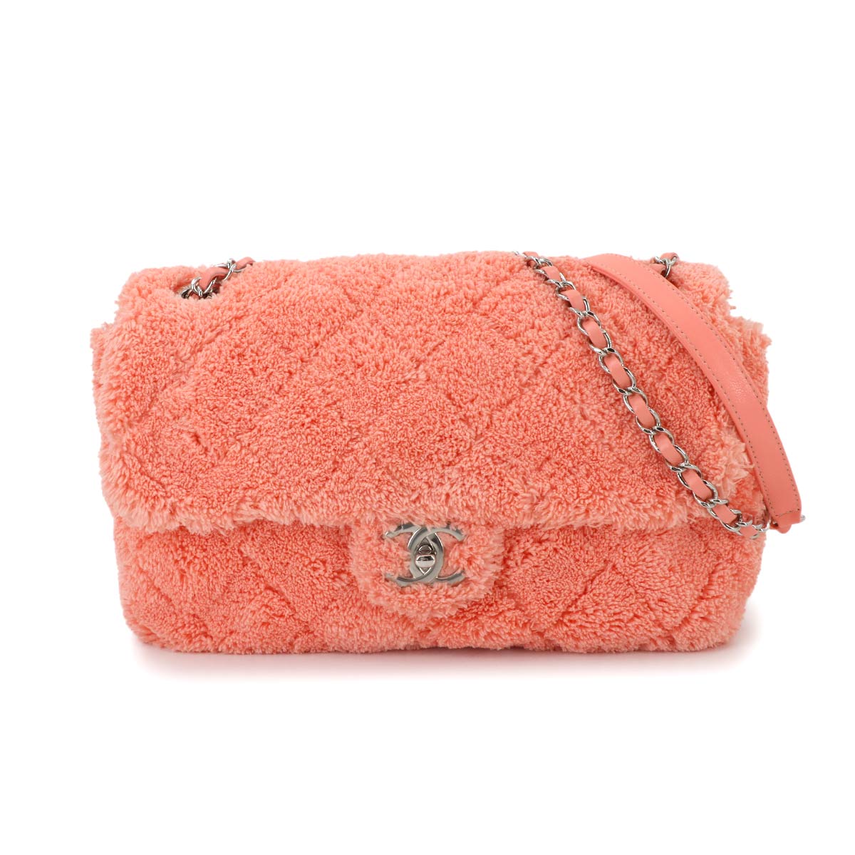 Matelasse Chain Shoulder Bag Mix Fiber Leather Pink AS0603