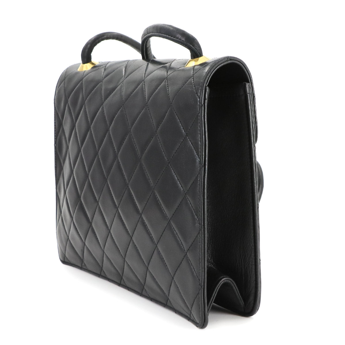 Matelasse Shoulder Bag Leather Black Vintage