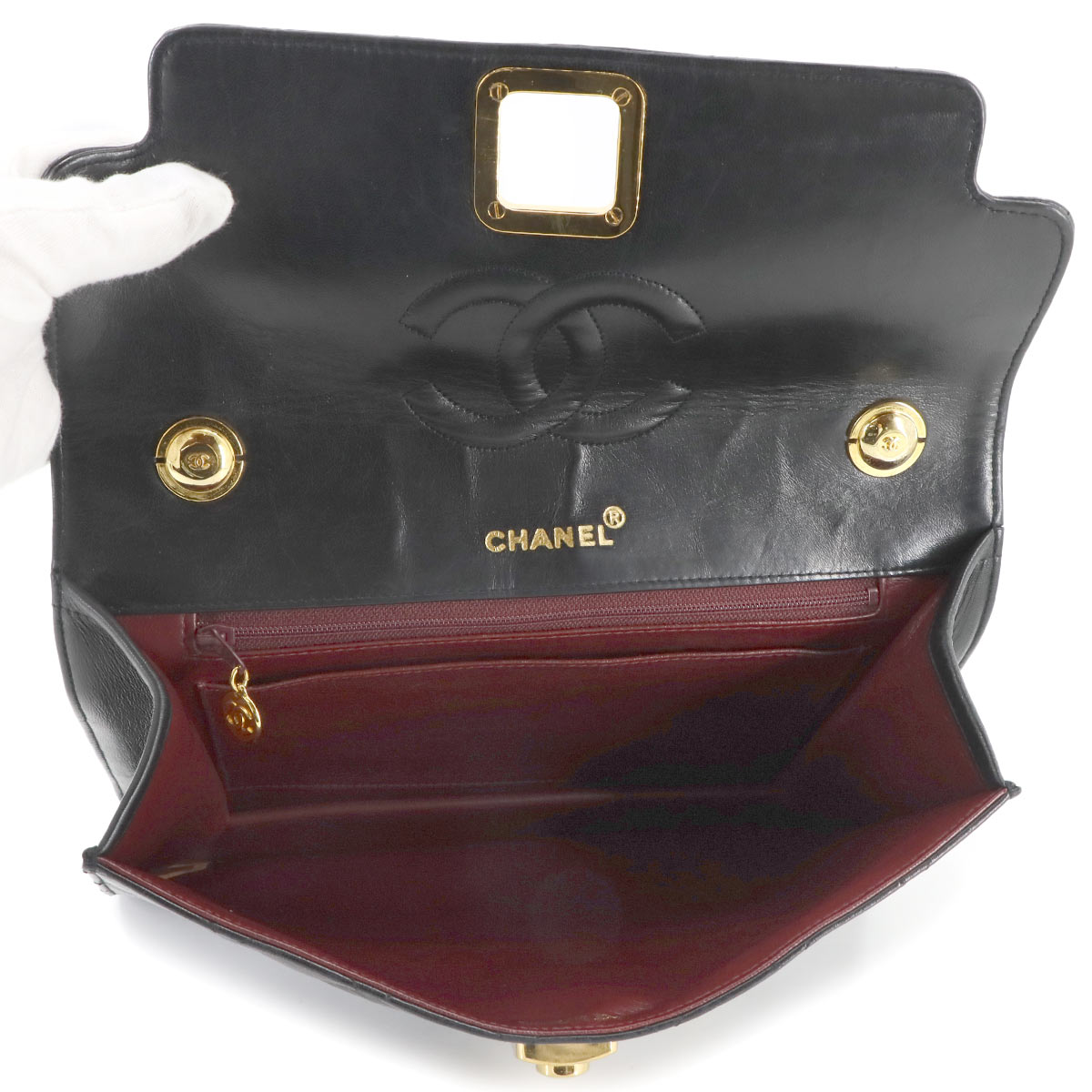 Matelasse Shoulder Bag Leather Black Vintage