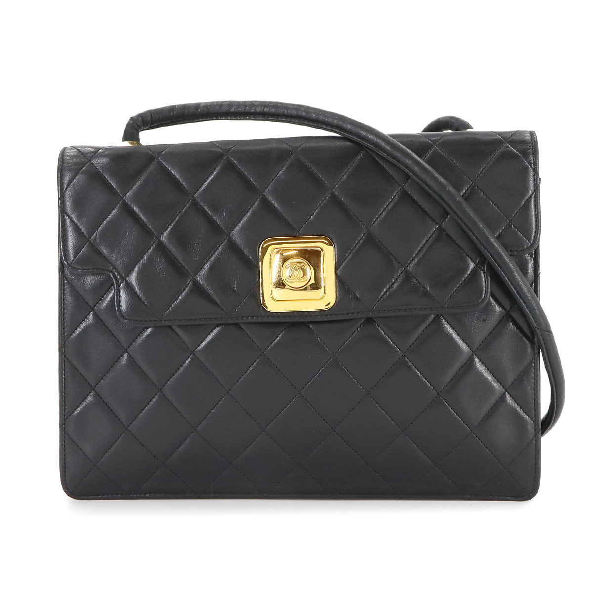 Matelasse Shoulder Bag Leather Black Vintage