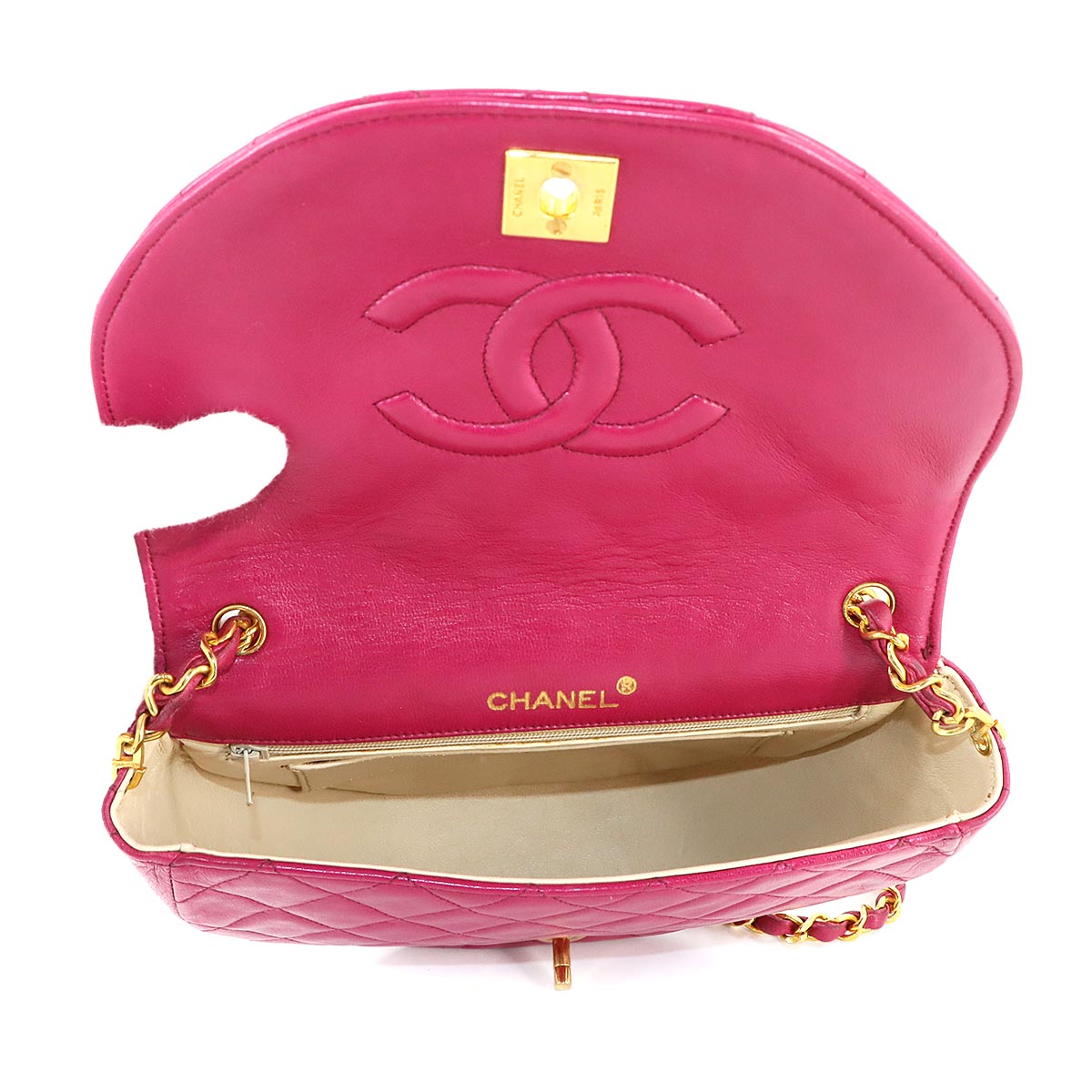 Matelasse Chain Shoulder Bag Leather Purple Vintage Purse