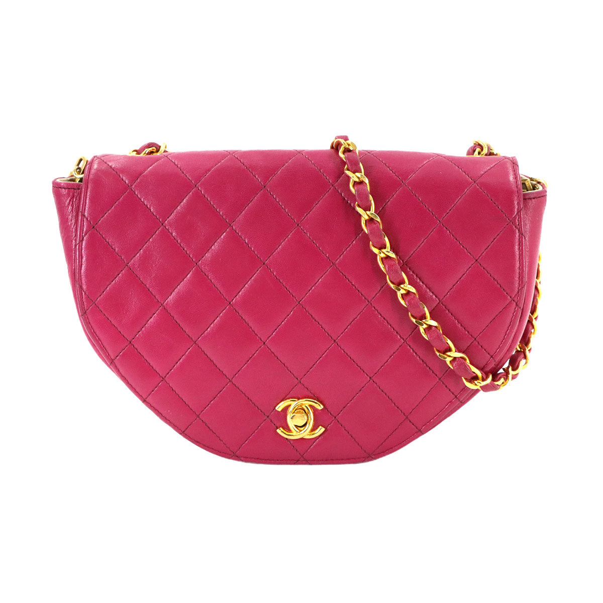 Matelasse Chain Shoulder Bag Leather Purple Vintage Purse