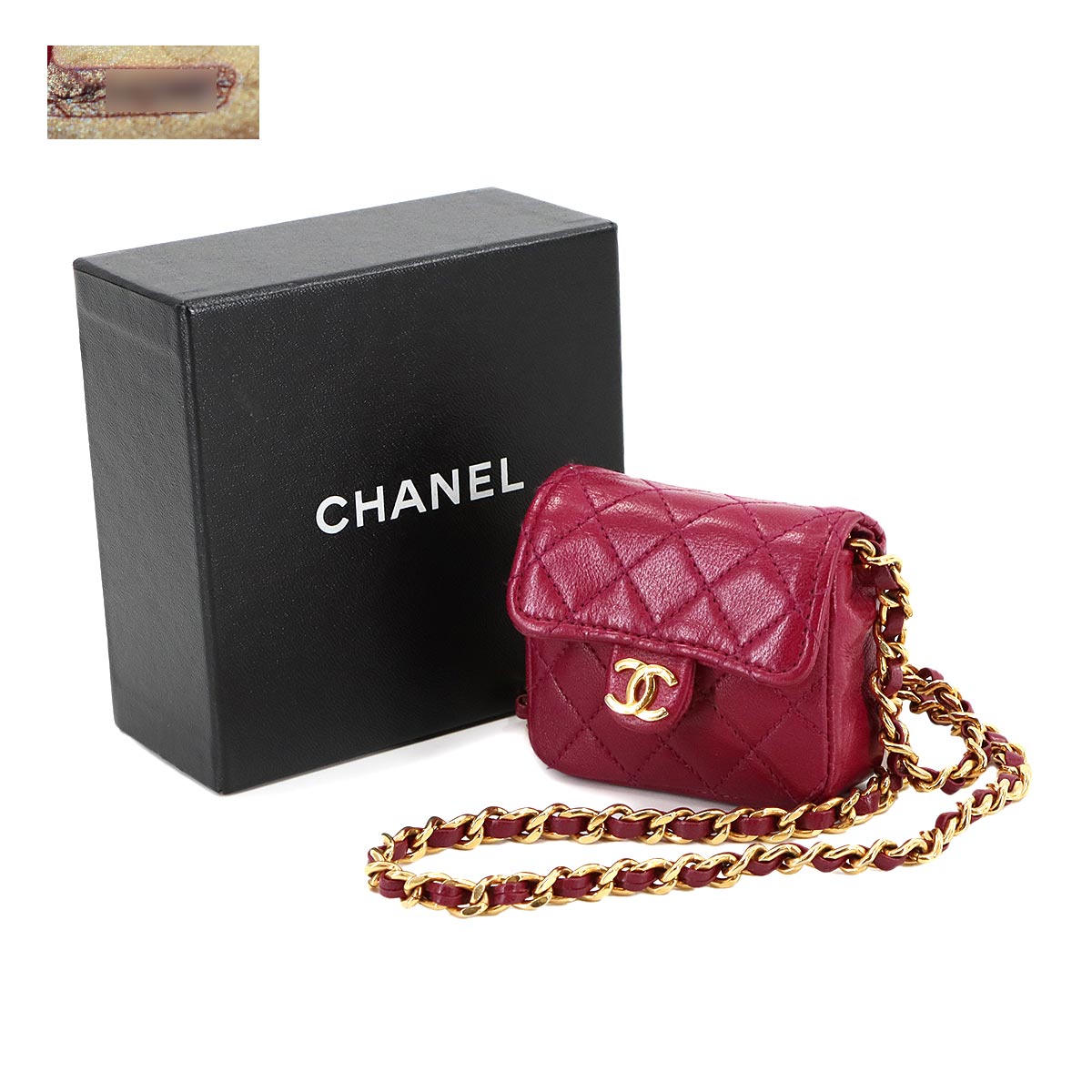 CHANEL Minimini Matelasse Chain Shoulder Bag Leather Red Purse