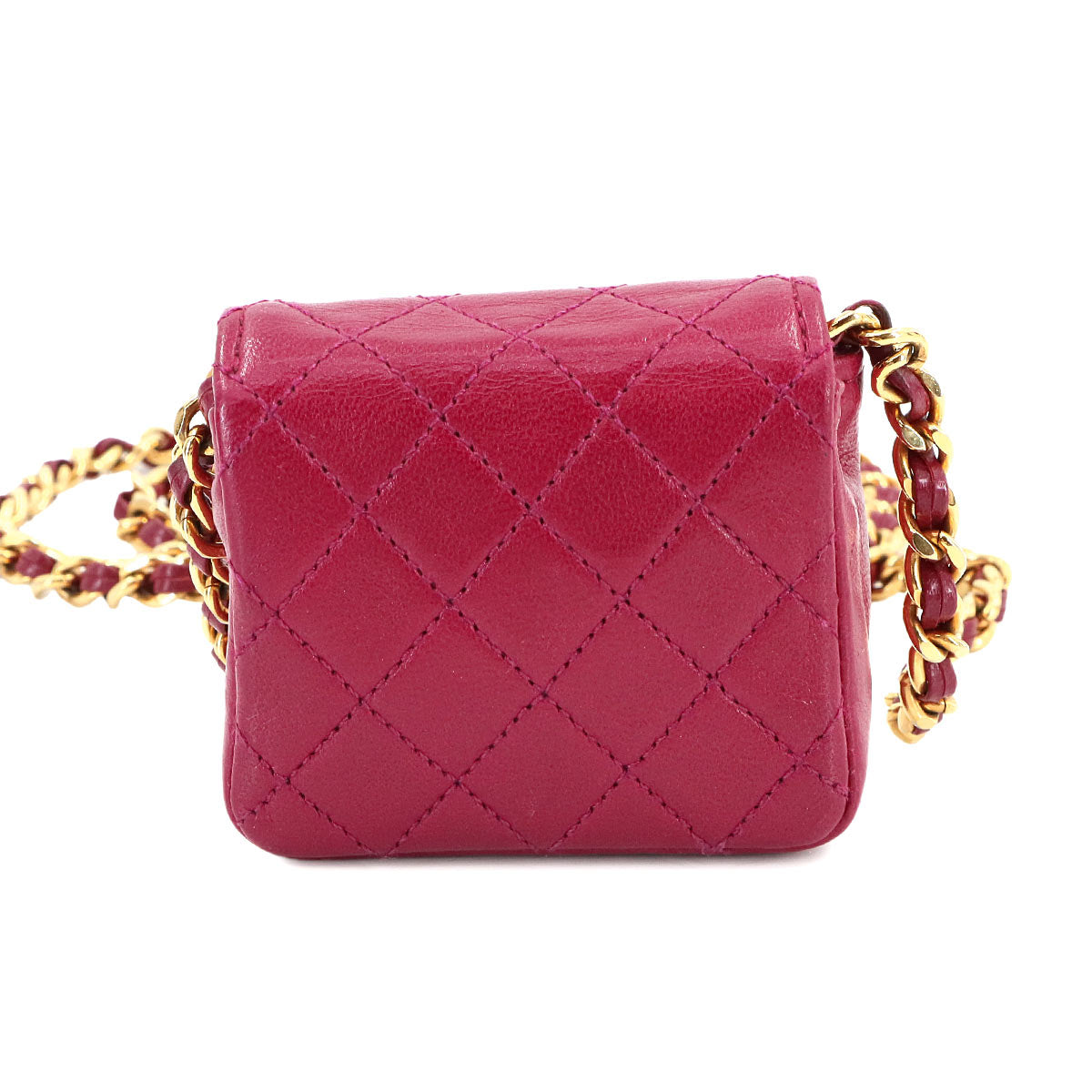 CHANEL Minimini Matelasse Chain Shoulder Bag Leather Red Purse