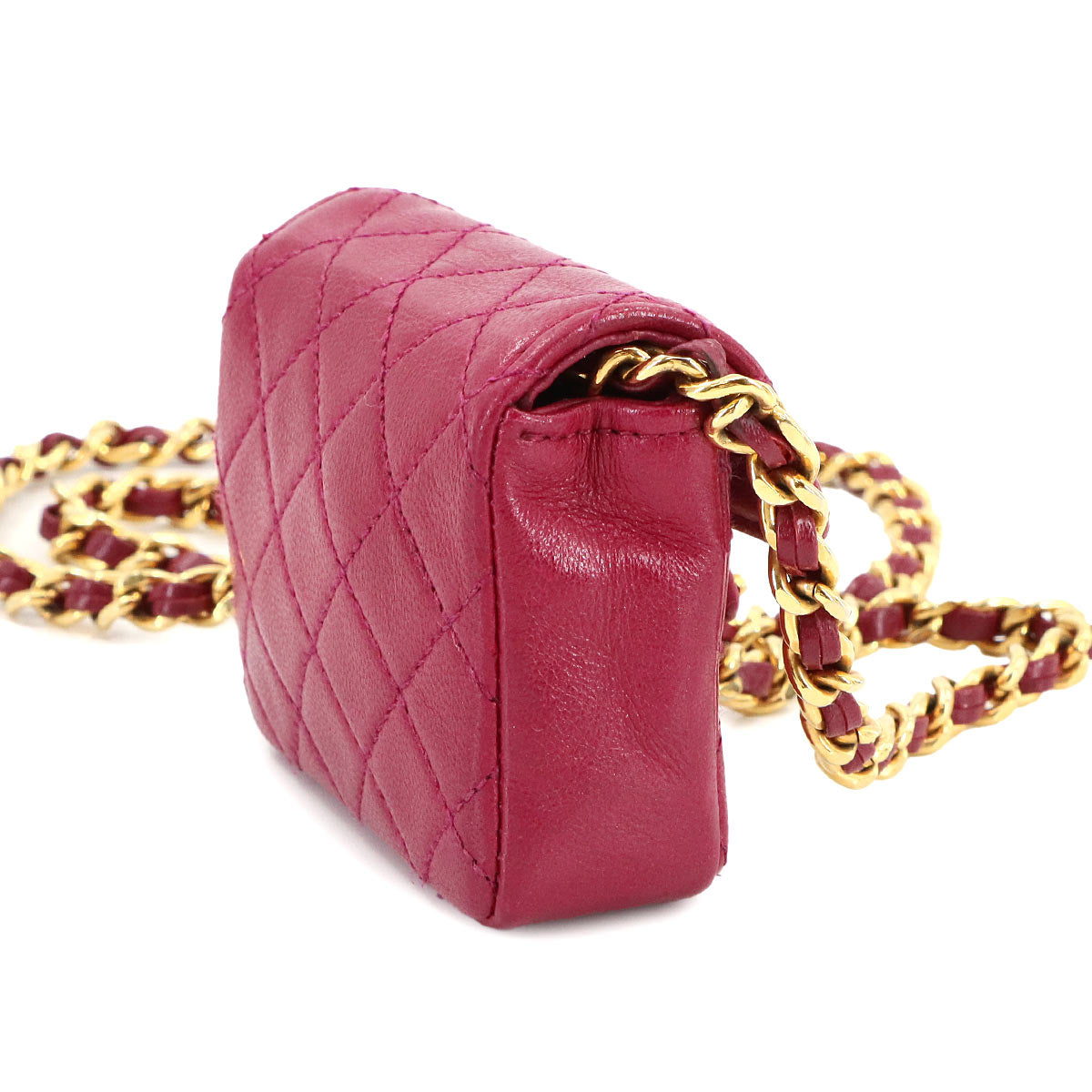 CHANEL Minimini Matelasse Chain Shoulder Bag Leather Red Purse