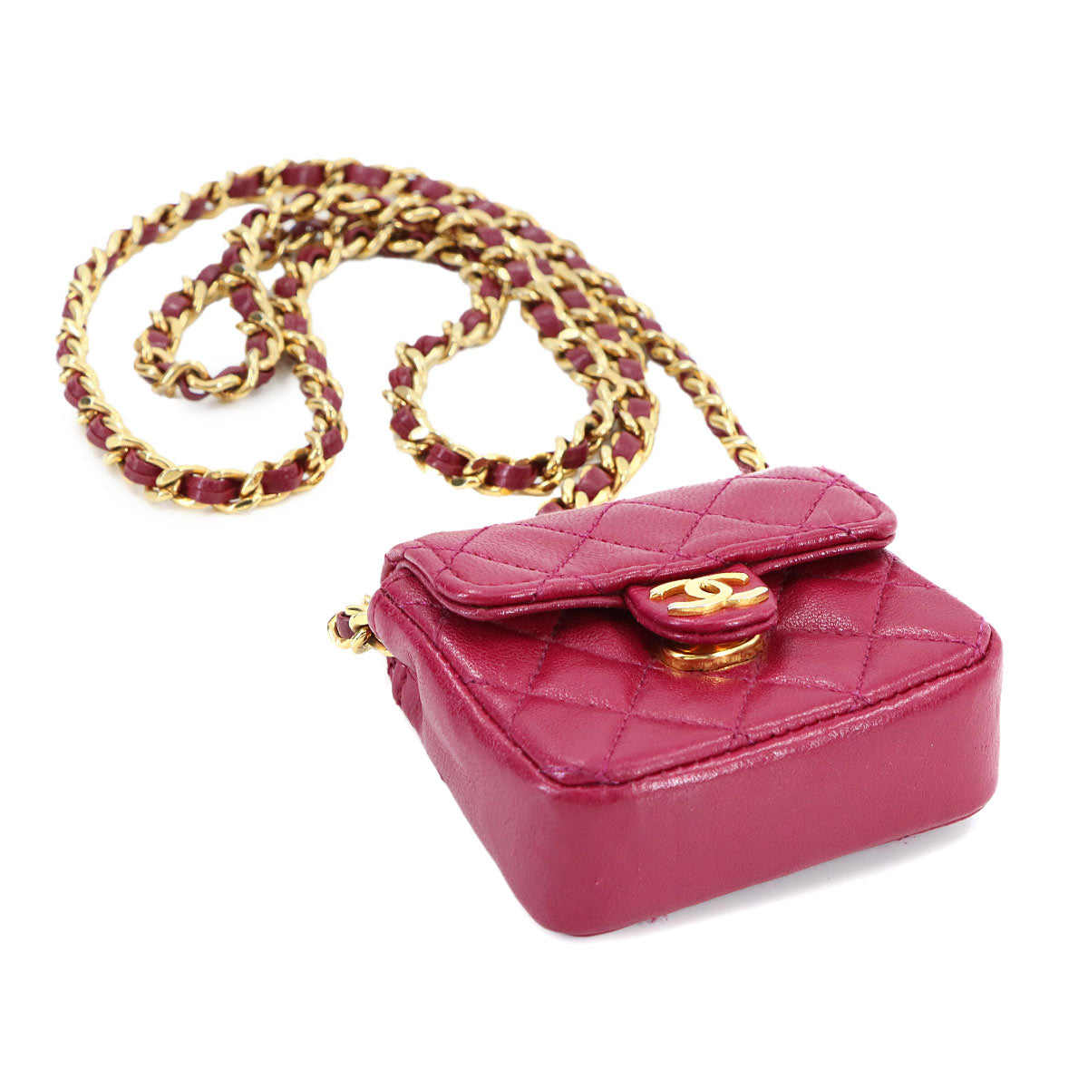 CHANEL Minimini Matelasse Chain Shoulder Bag Leather Red Purse