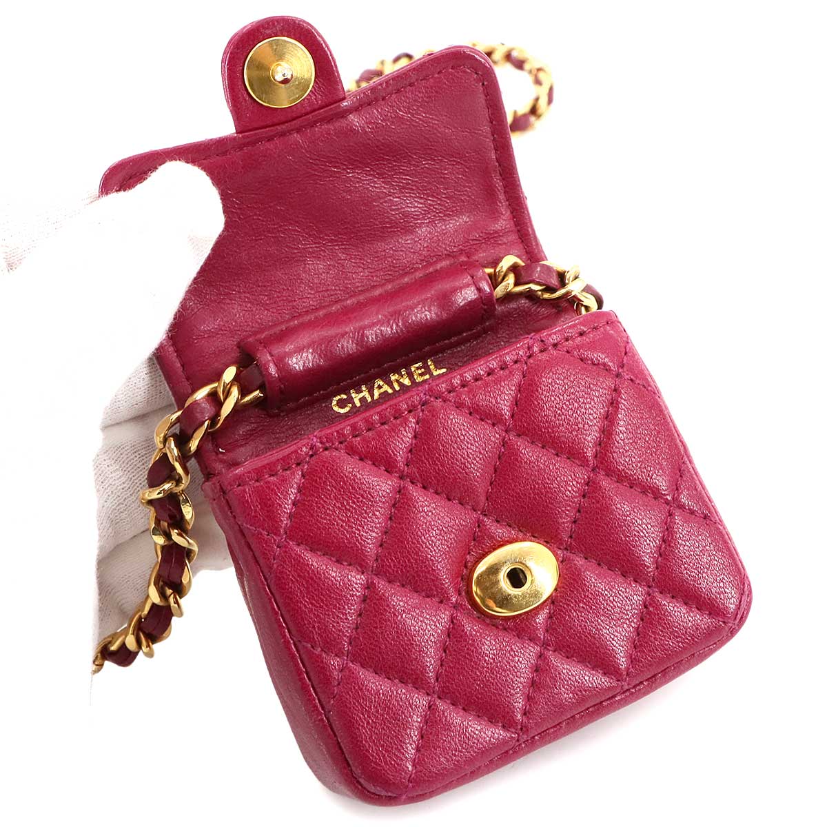 CHANEL Minimini Matelasse Chain Shoulder Bag Leather Red Purse