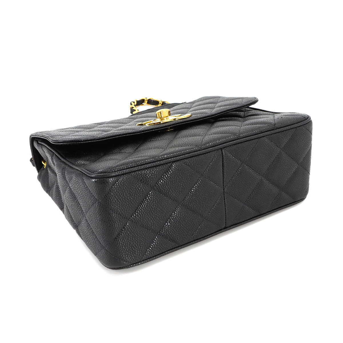 Matelasse Chain Shoulder Bag Caviar Skin Leather Black Vintage