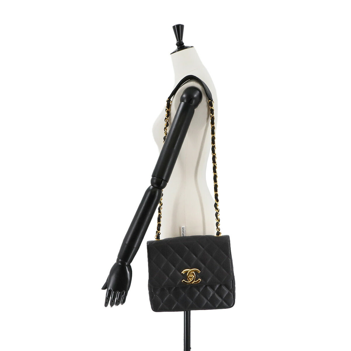 Matelasse Chain Shoulder Bag Caviar Skin Leather Black Vintage