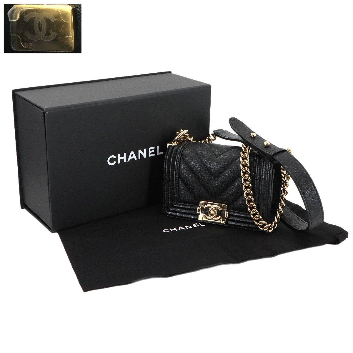 BOY CHANEL Mini Chain Shoulder Bag Caviar Skin Leather A67364