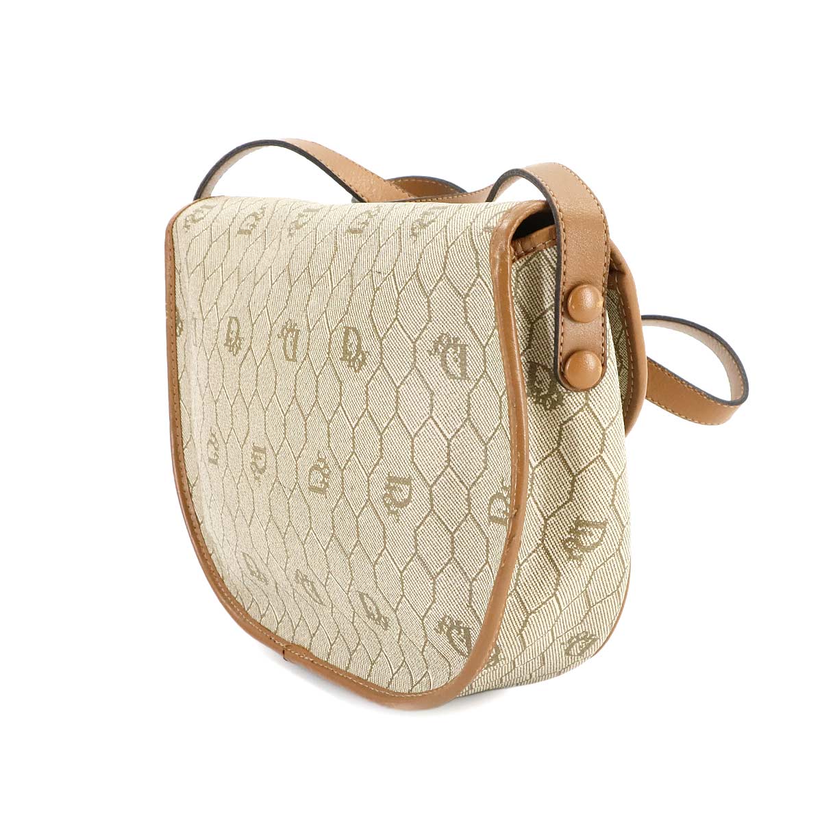 Honeycomb Shoulder Bag PVC Leather Beige Brown Vintage