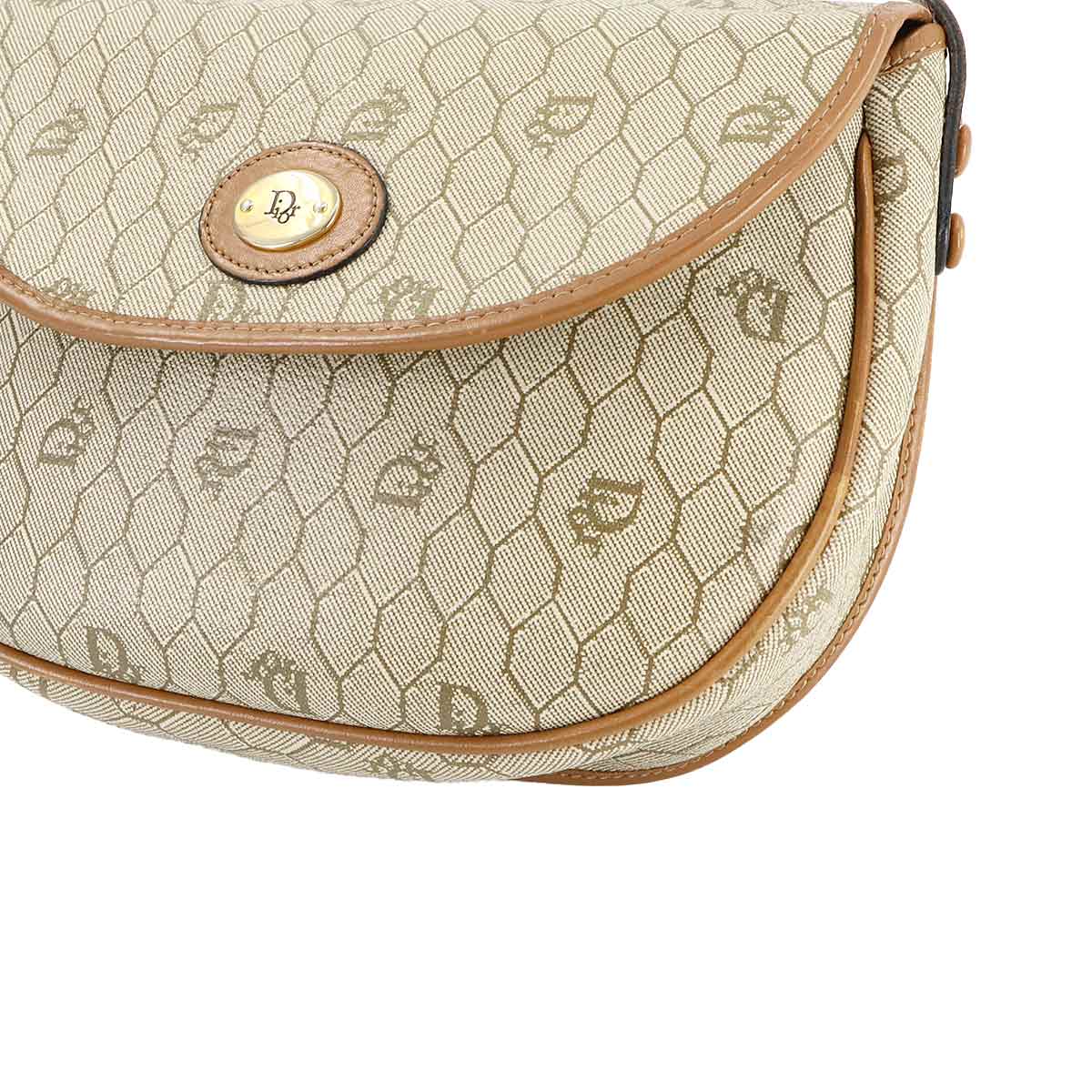 Honeycomb Shoulder Bag PVC Leather Beige Brown Vintage