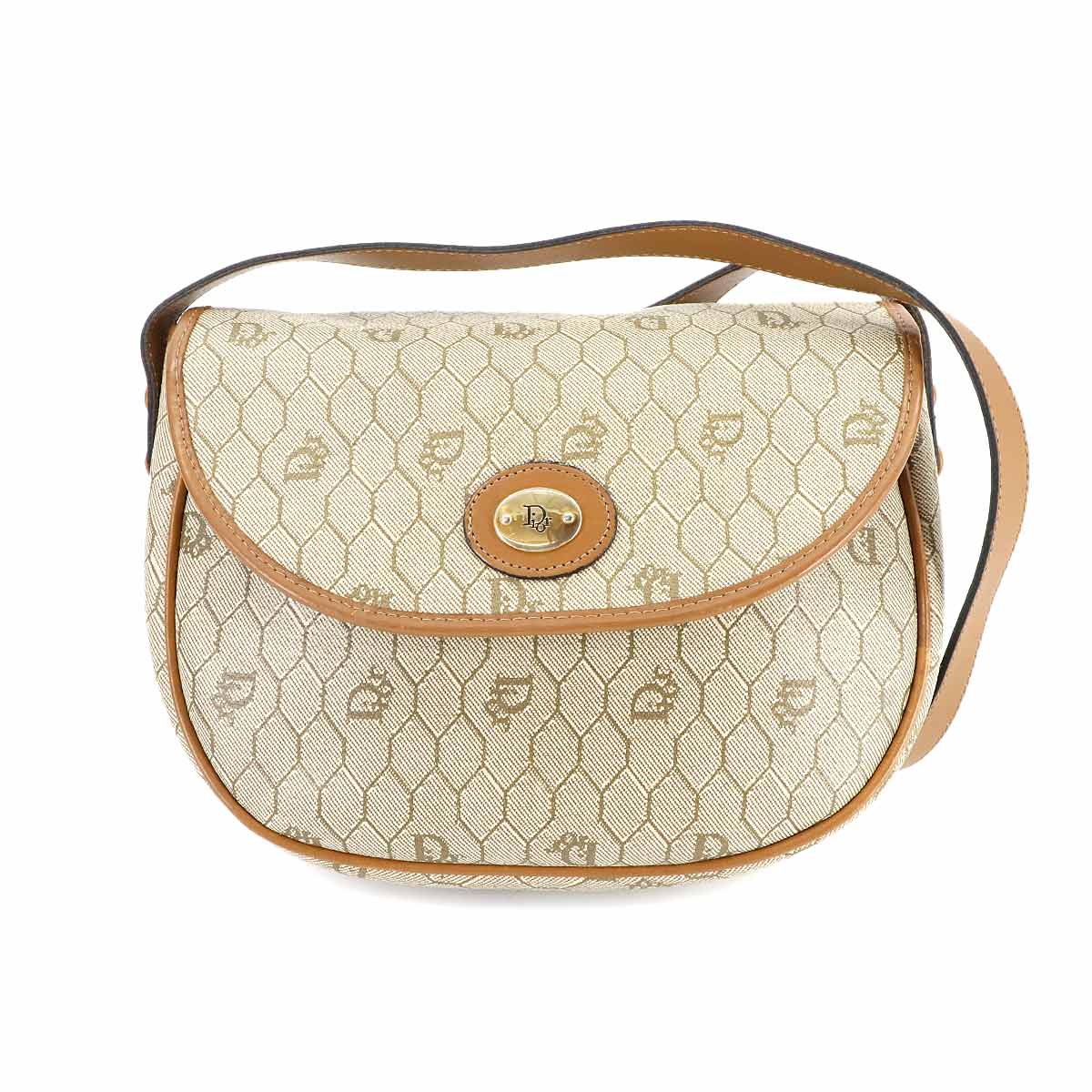 Honeycomb Shoulder Bag PVC Leather Beige Brown Vintage