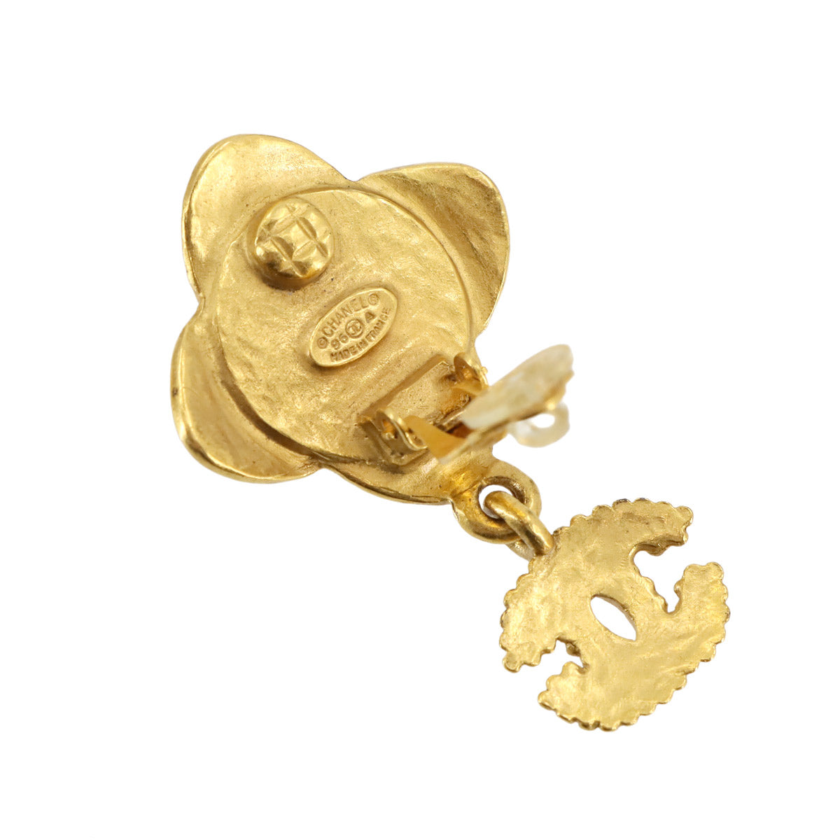 CC Logos Swing Earrings Black Gold 96A Vintage Accessory