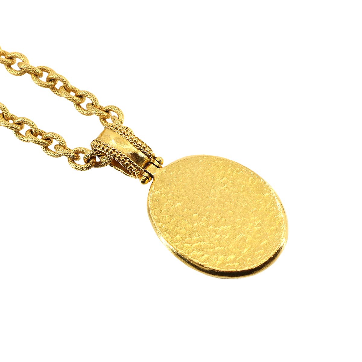 Round Type Coco Logos Necklace Gold Black 96A Accessory Vintage