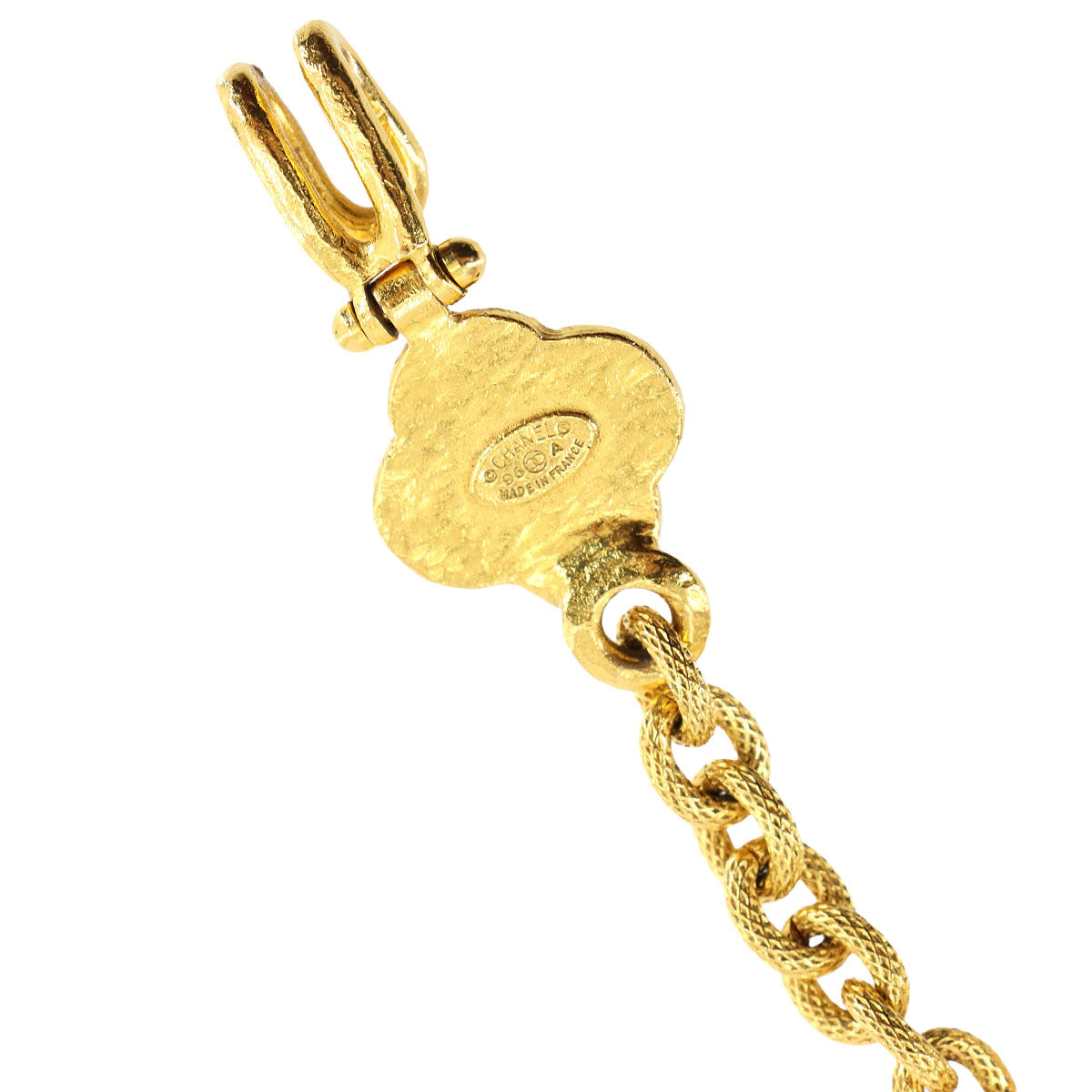 Round Type Coco Logos Necklace Gold Black 96A Accessory Vintage