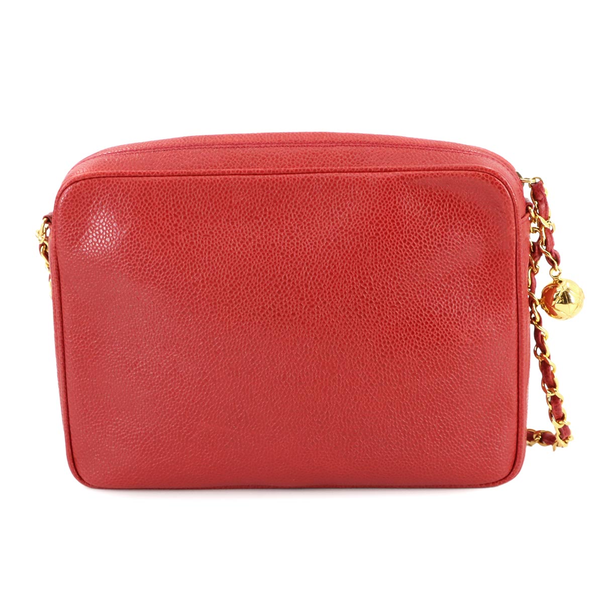 Triple Coco Chain Shoulder Bag Leather Red Vintage