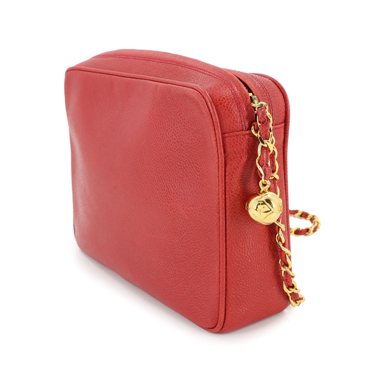 Triple Coco Chain Shoulder Bag Leather Red Vintage