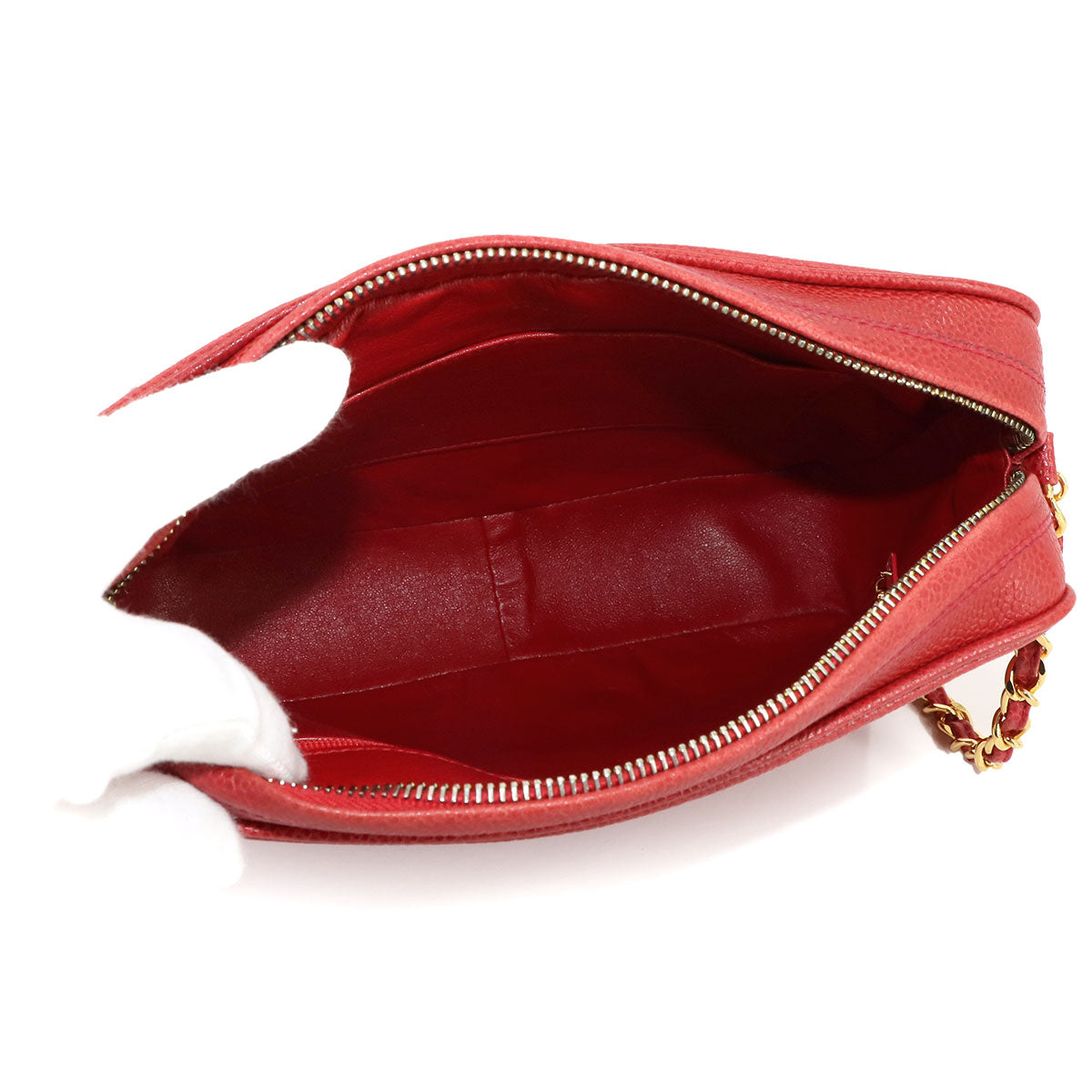 Triple Coco Chain Shoulder Bag Leather Red Vintage