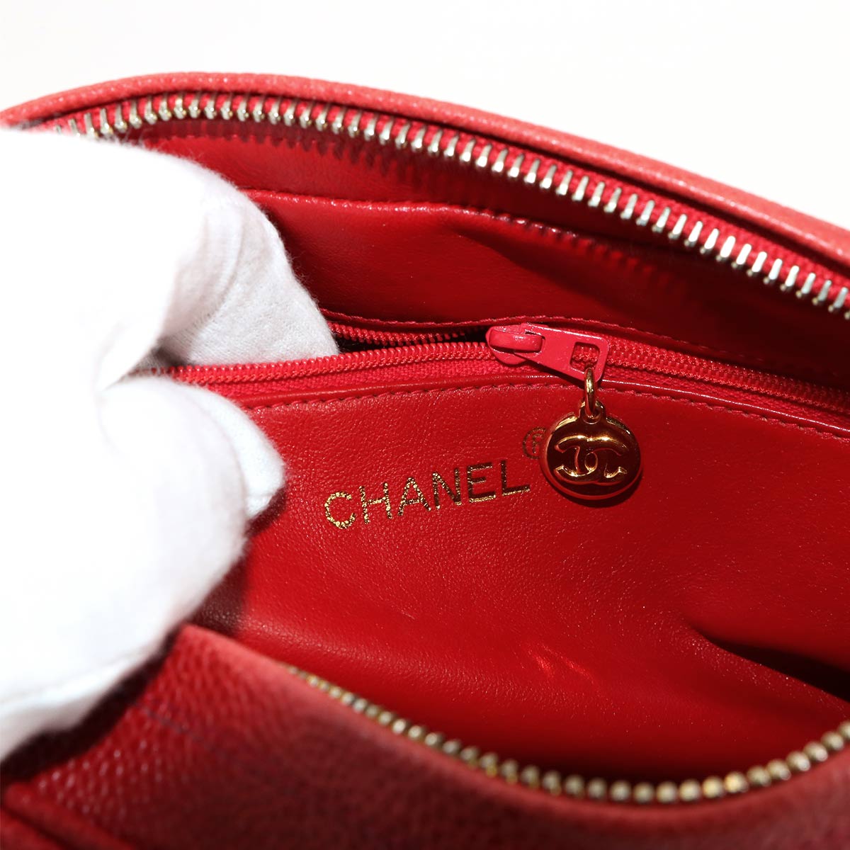 Triple Coco Chain Shoulder Bag Leather Red Vintage