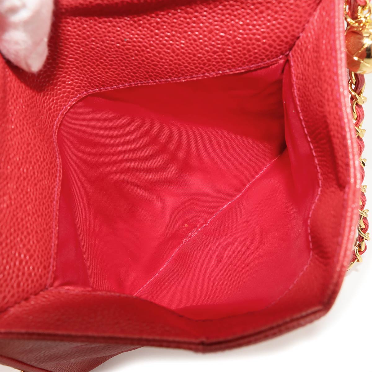 Triple Coco Chain Shoulder Bag Leather Red Vintage