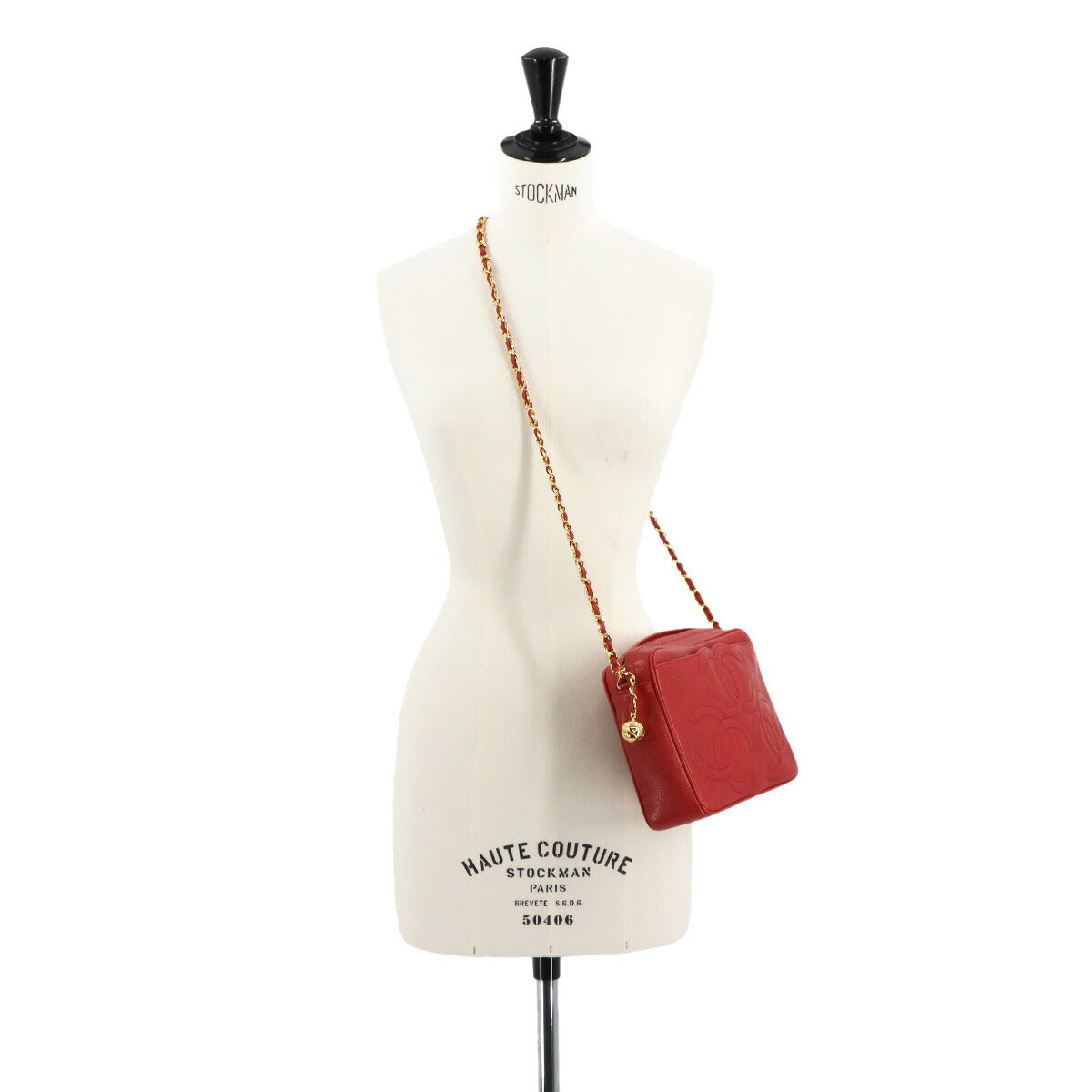 Triple Coco Chain Shoulder Bag Leather Red Vintage