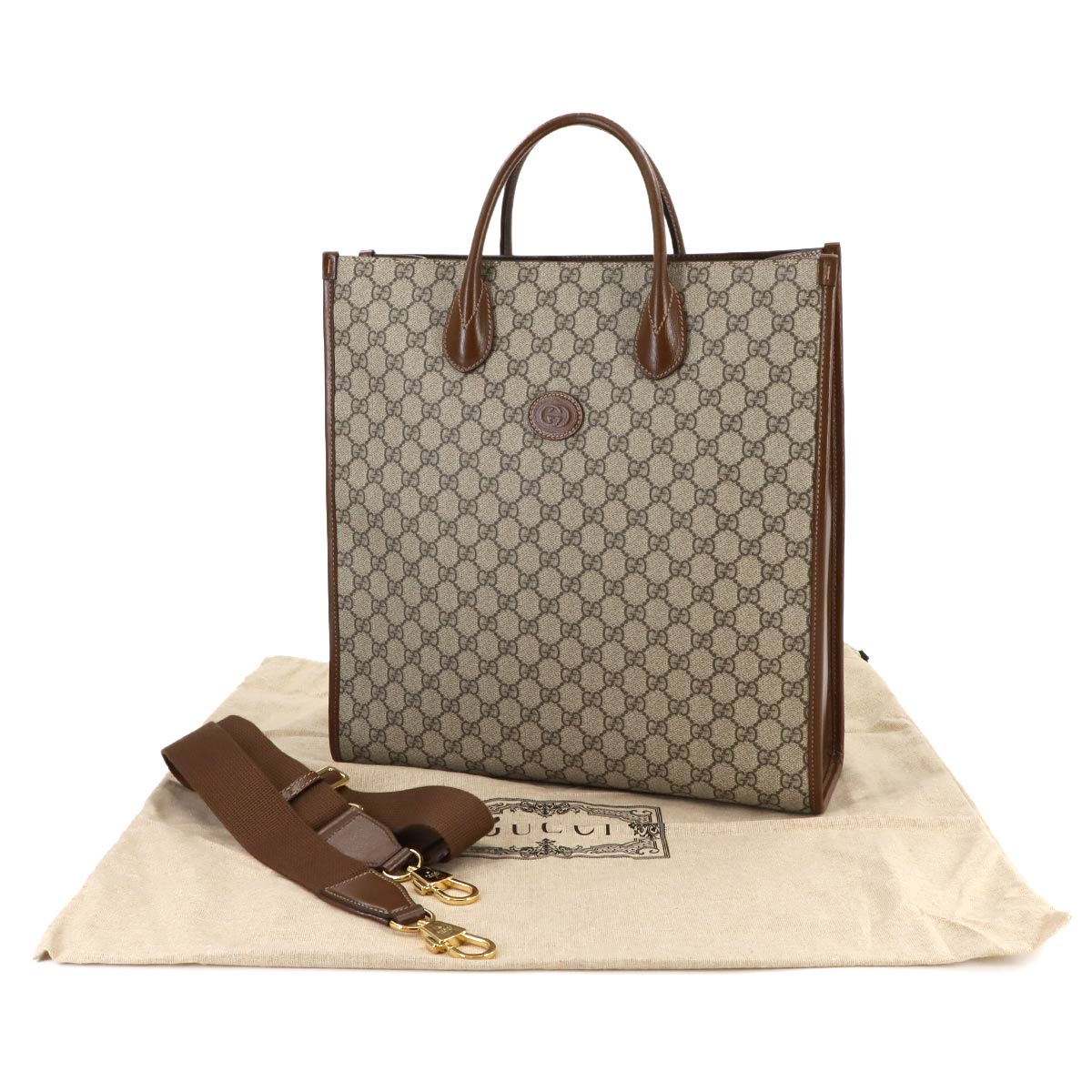 GUCCI Interlocking G 2way Tote Shoulder Bag GG Supreme canvas 674155