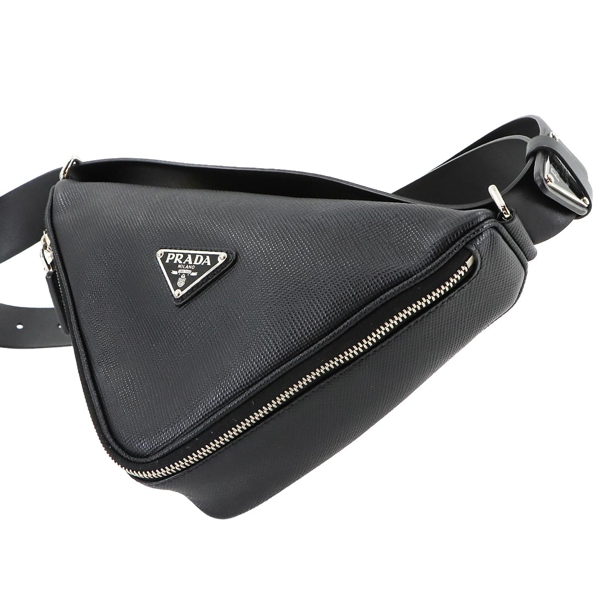Triangle Shoulder Bag Saffiano Leather Black 2VL039 Purse