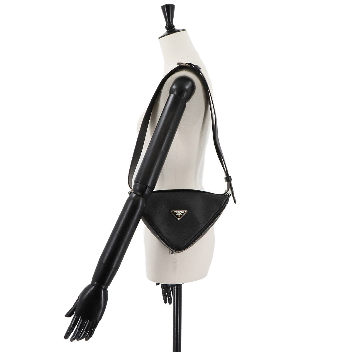 Triangle Shoulder Bag Saffiano Leather Black 2VL039 Purse