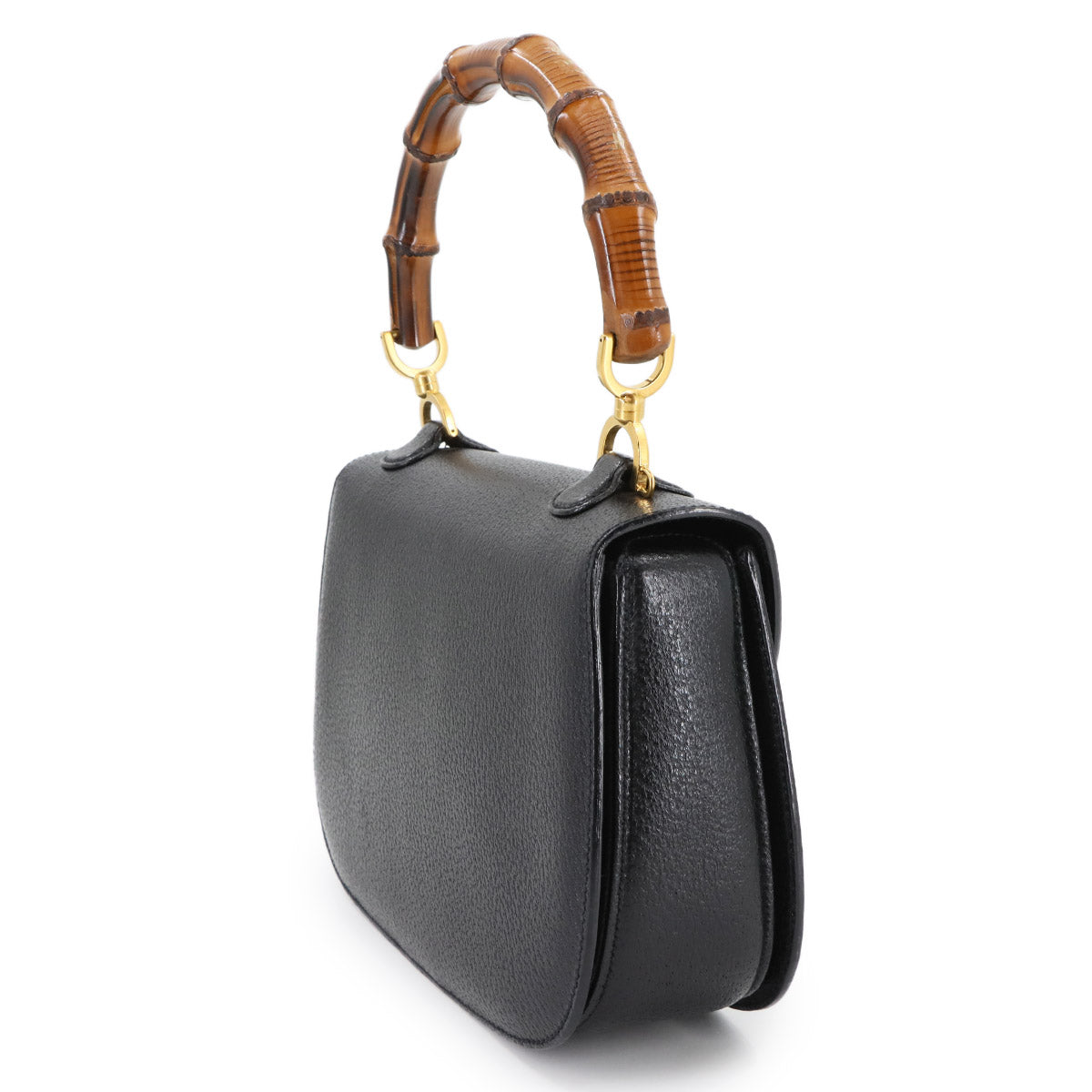 Bamboo 2way Hand Shoulder Bag Leather Black Purse 90277544