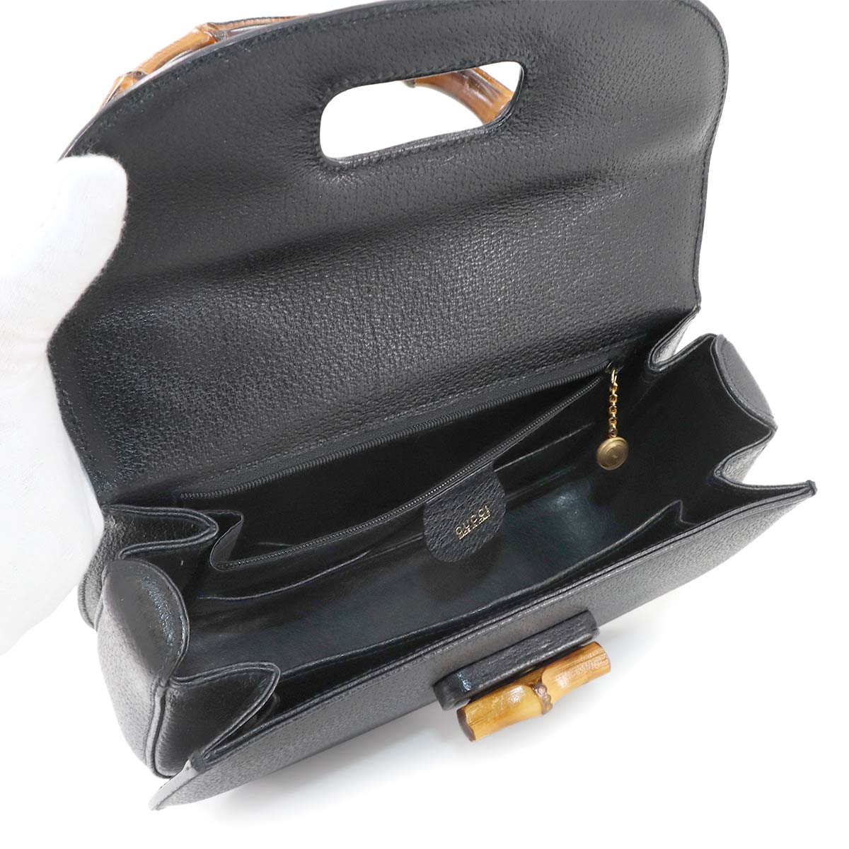 Bamboo 2way Hand Shoulder Bag Leather Black Purse 90277544