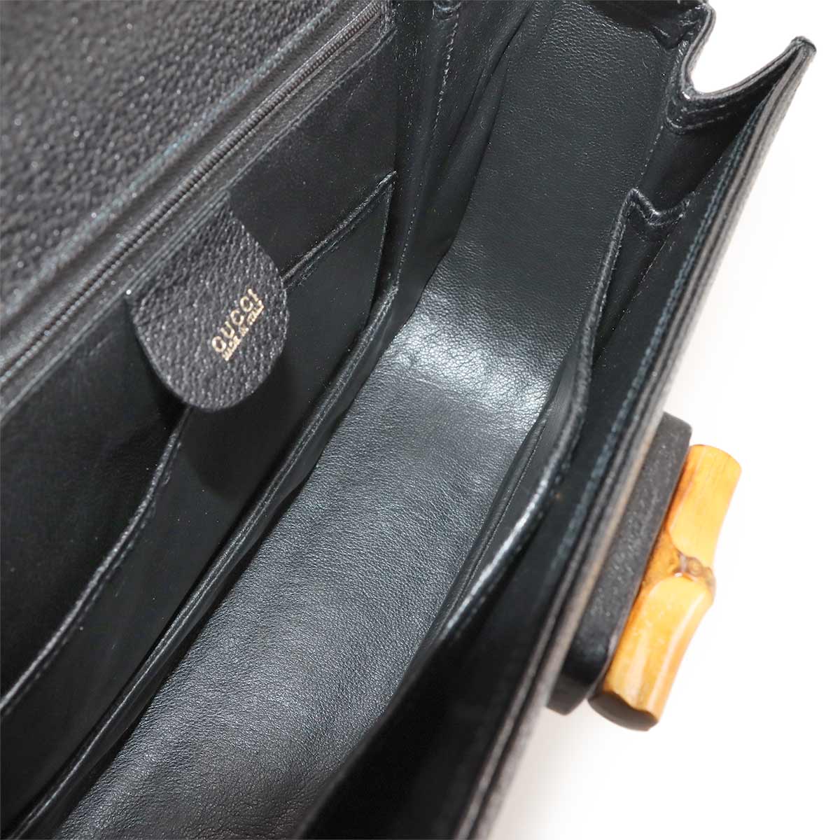 Bamboo 2way Hand Shoulder Bag Leather Black Purse 90277544