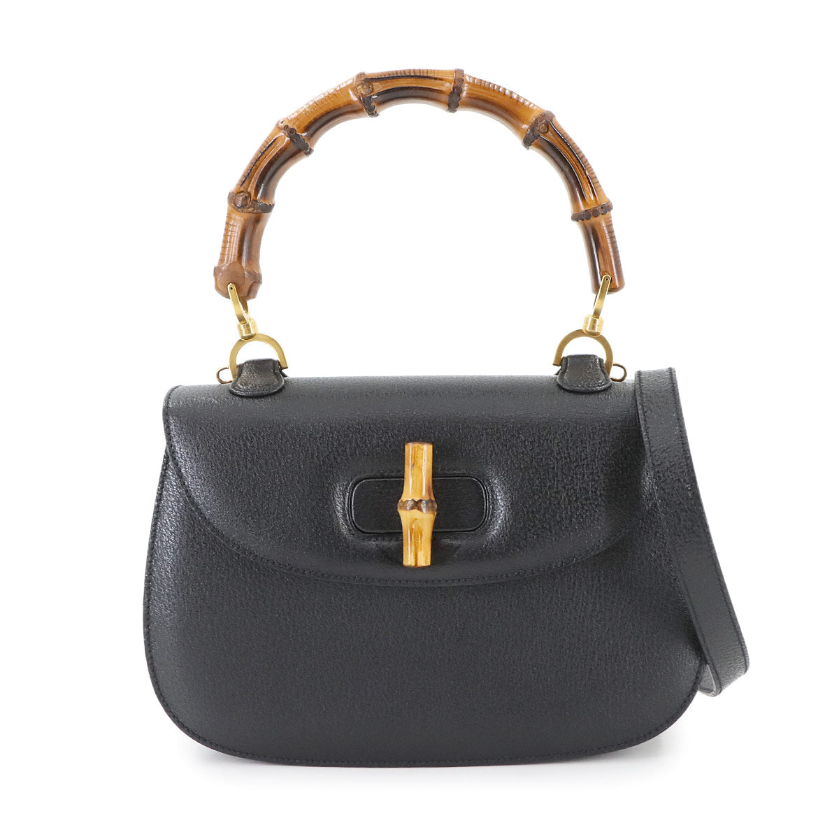 Bamboo 2way Hand Shoulder Bag Leather Black Purse 90277544