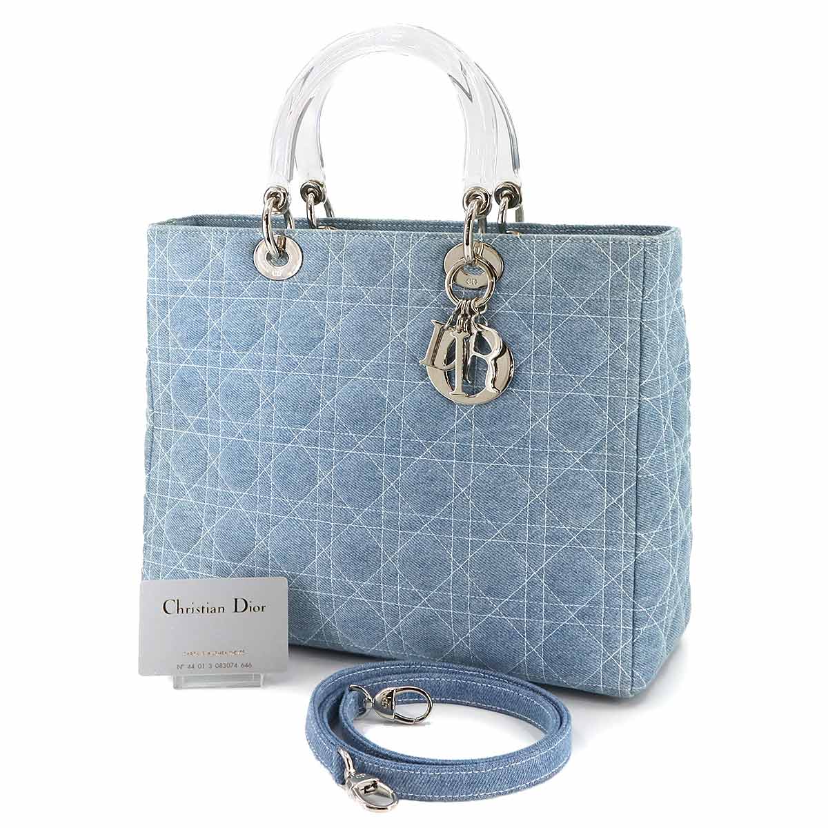Lady Dior Large Hand Shoulder Bag Denim Blue Purse