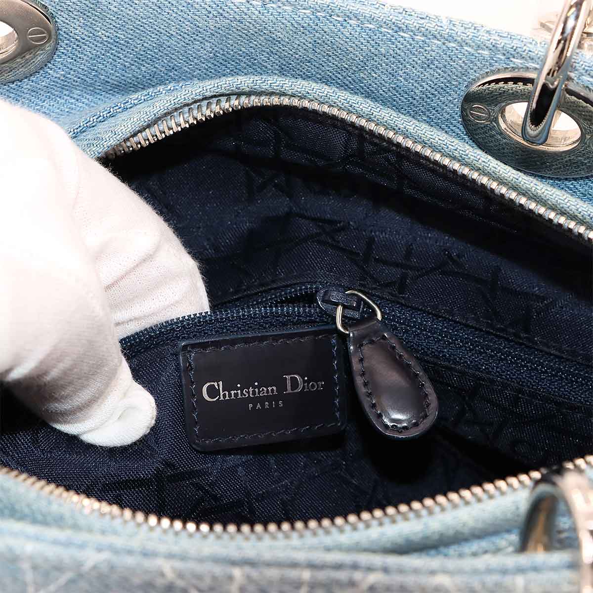 Lady Dior Large Hand Shoulder Bag Denim Blue Purse