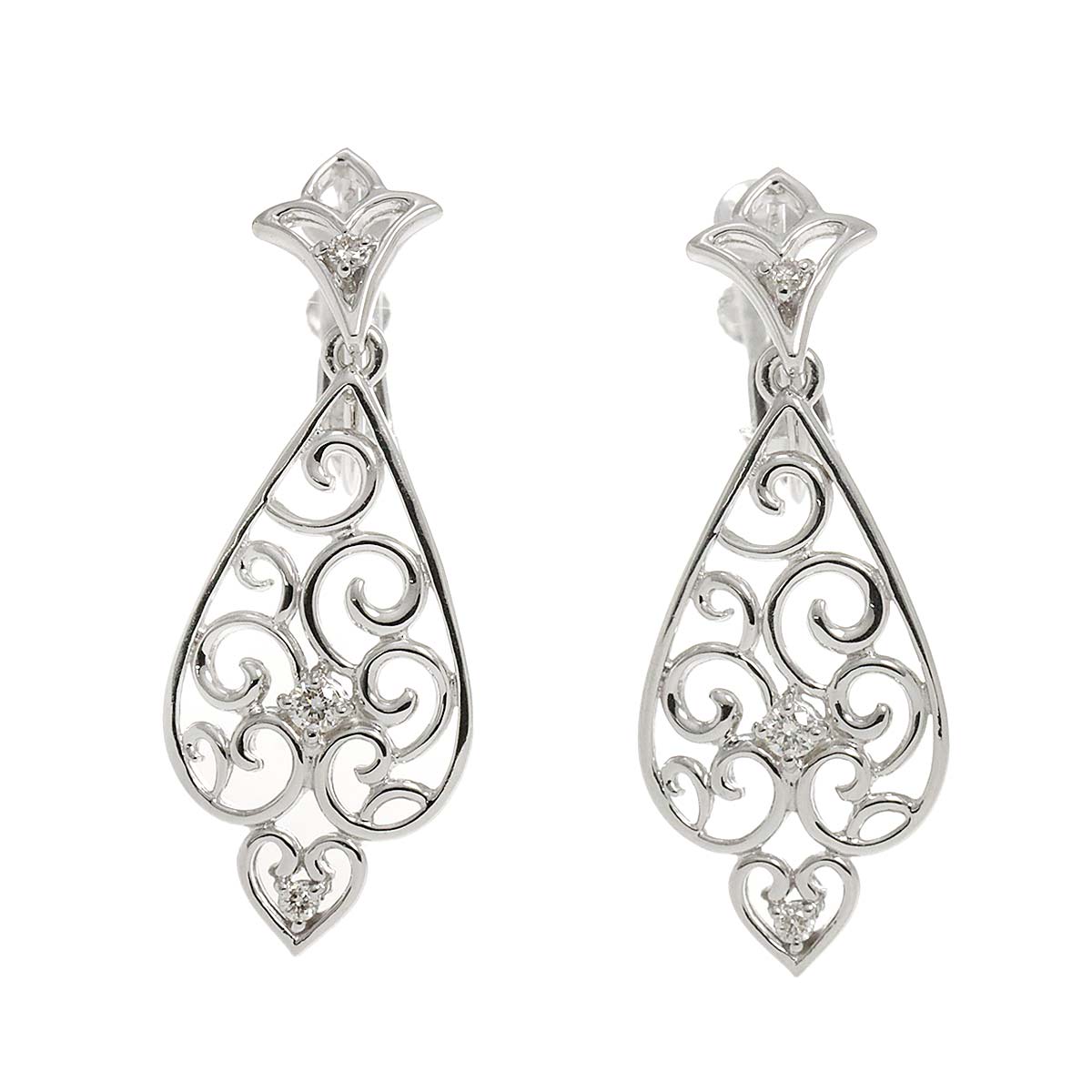 Diamond 0.05ct/0.05ct Earrings Clip-on 18K K18 WG 750