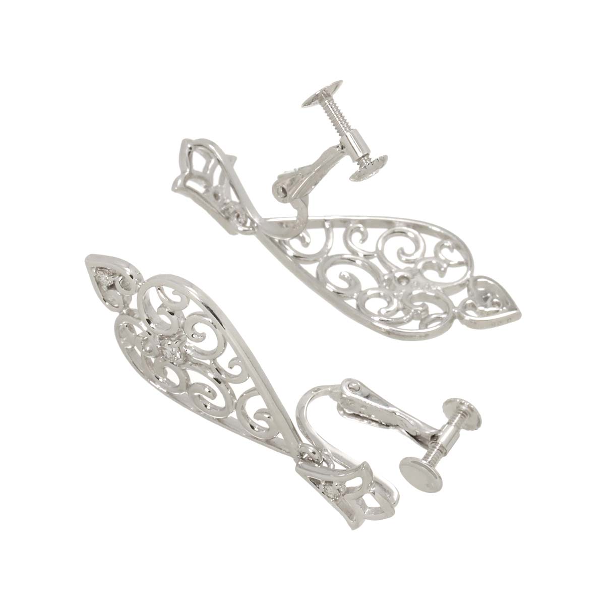 Diamond 0.05ct/0.05ct Earrings Clip-on 18K K18 WG 750