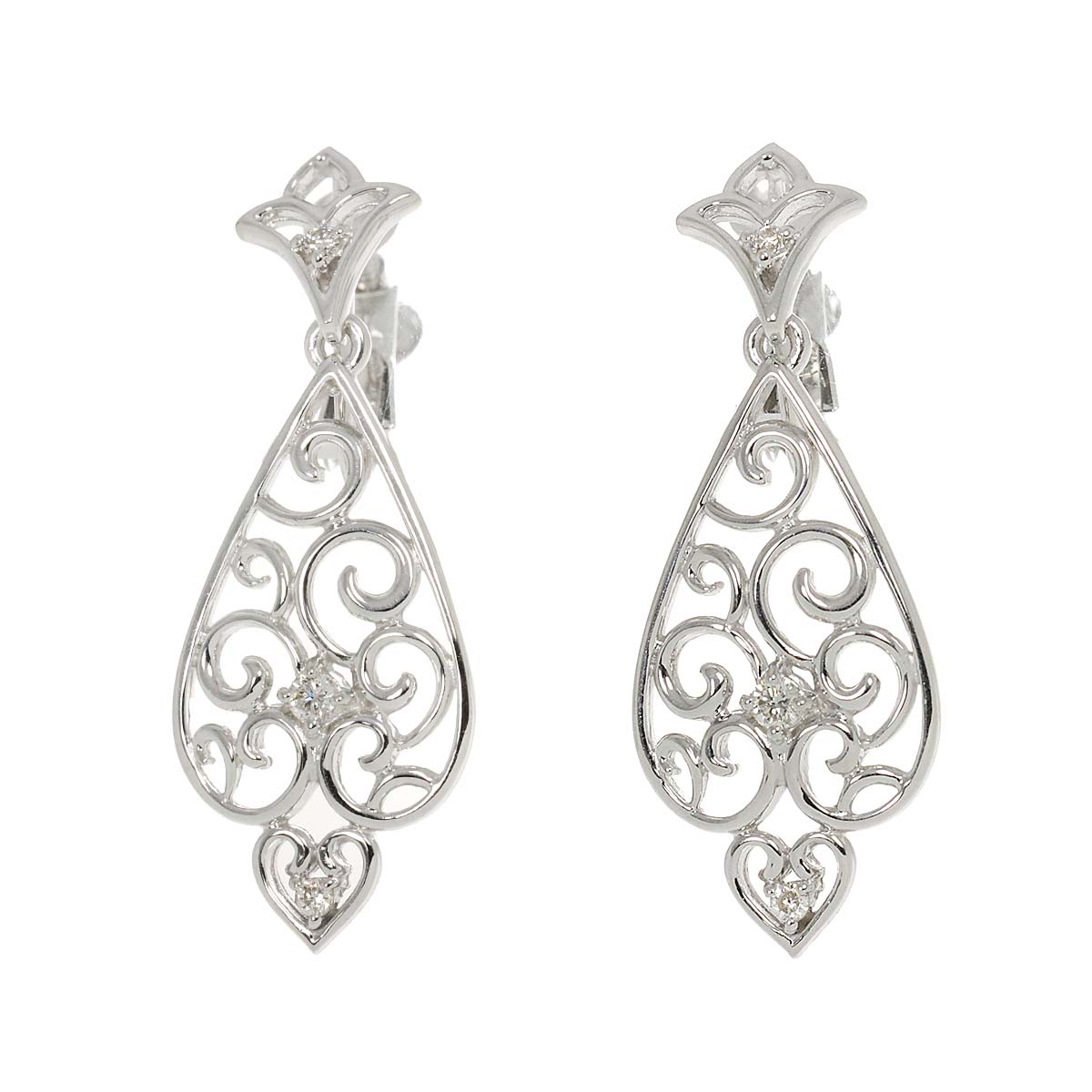 Diamond 0.05ct/0.05ct Earrings Clip-on 18K K18 WG 750