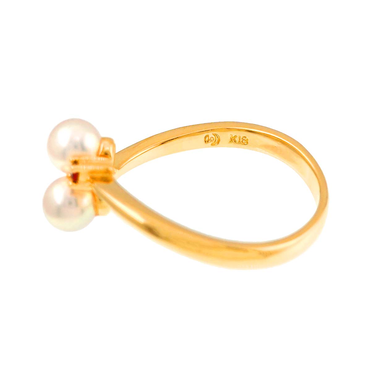 TASAKI Akoya pearl 4.4mm Garnet Ring 18K YG 750 5.25(US)