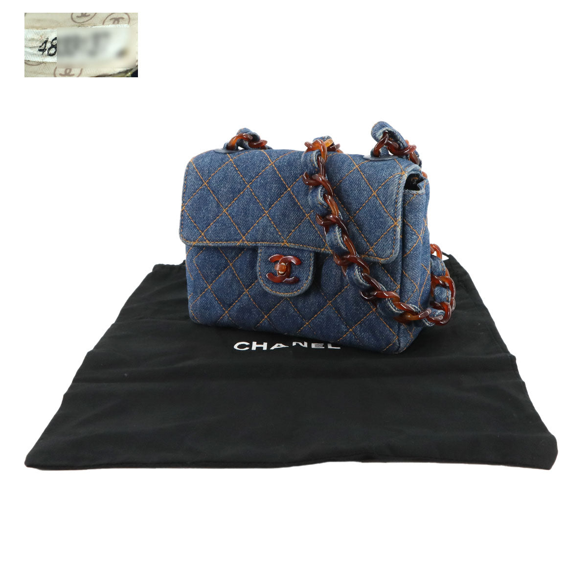 Matelasse Plastic Chain Shoulder Bag Denim Blue Vintage