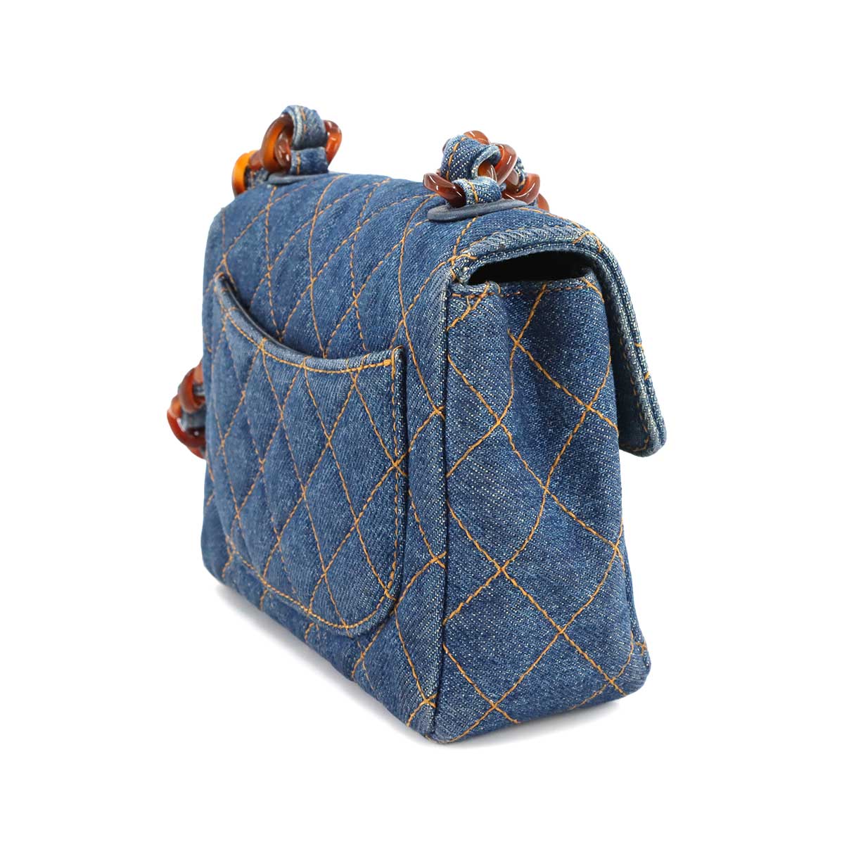 Matelasse Plastic Chain Shoulder Bag Denim Blue Vintage