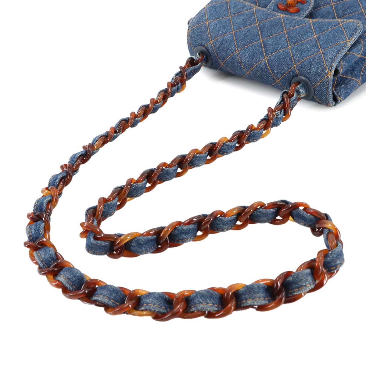 Matelasse Plastic Chain Shoulder Bag Denim Blue Vintage